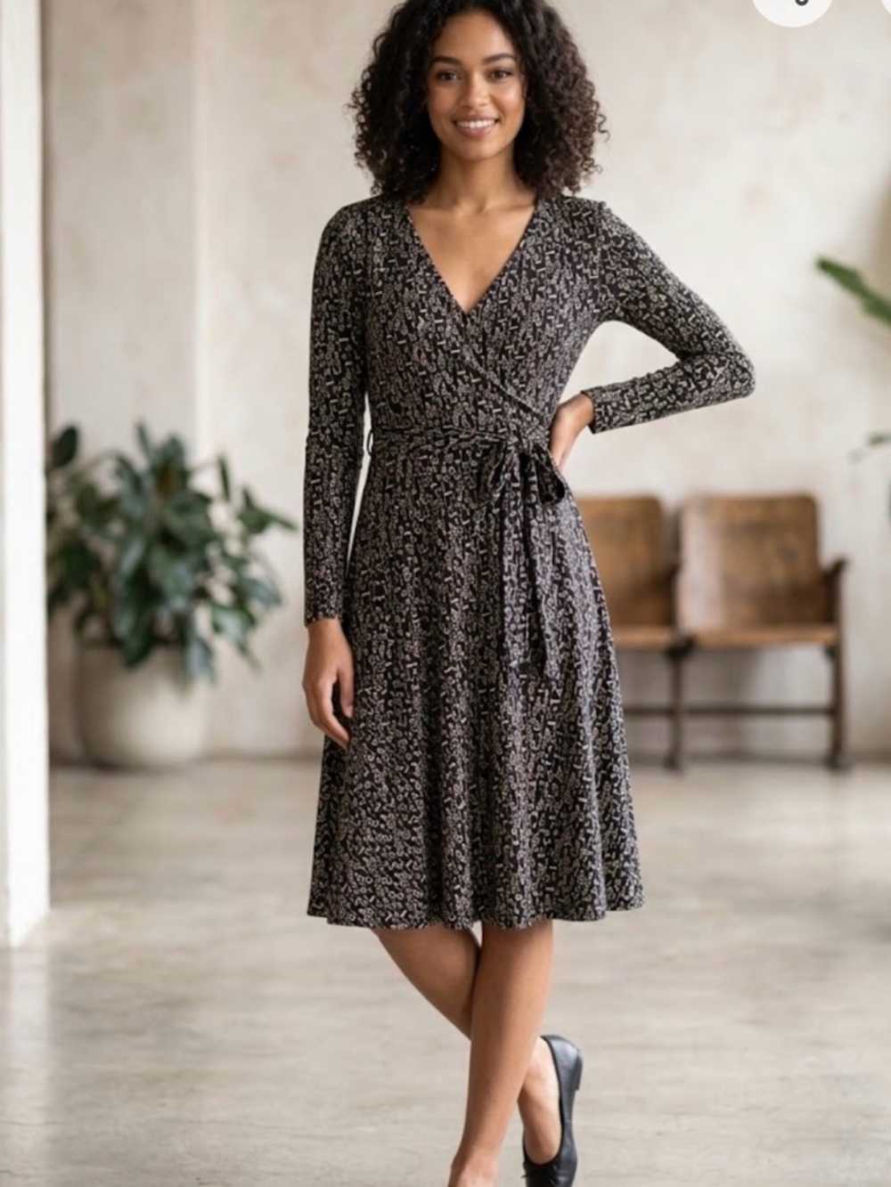 Effie’s Heart Vintage Style Faux Wrap Musical Note Print Dress Size M
